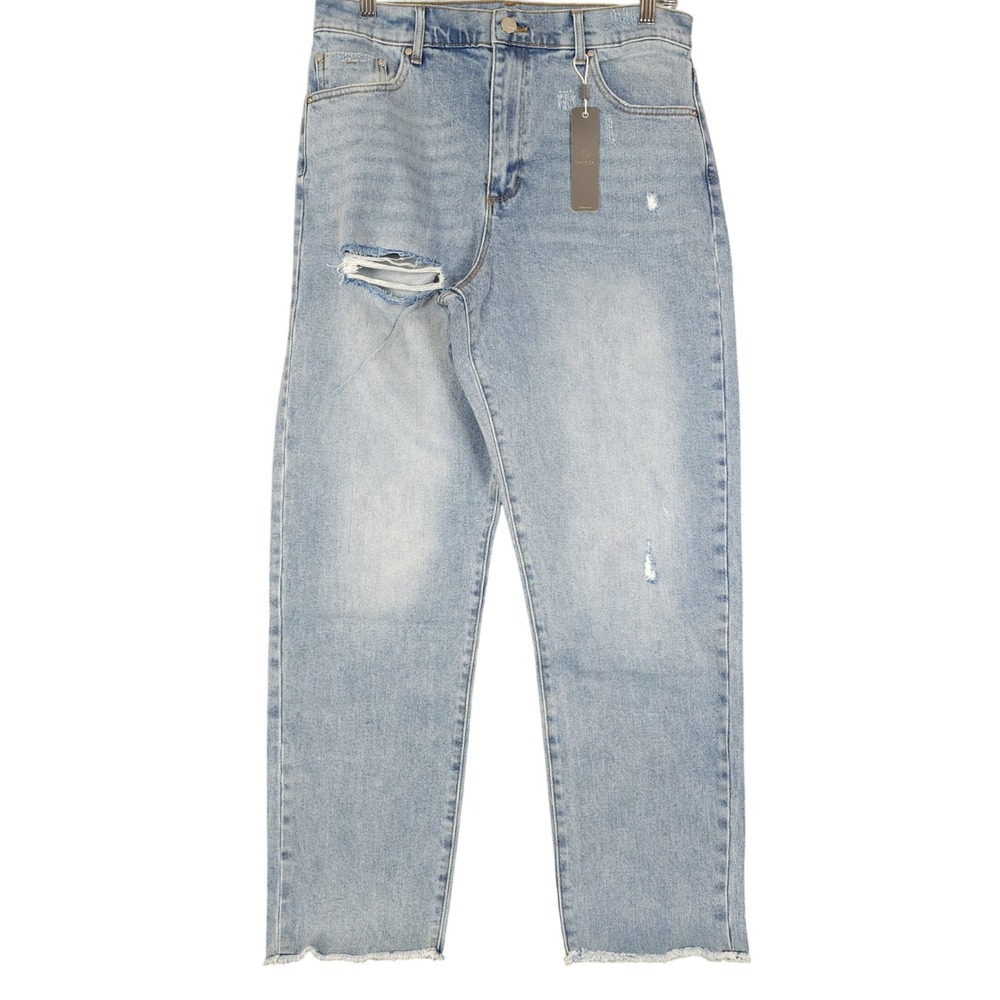 Tractr High Rise Weekender Distressed Light Wash Denim Jeans 8 29